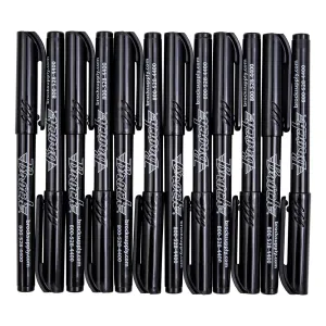 12 Pc Set Black Brockmark Sharp Solid Permanent Ink Markers Pen Medium Point on Metal Fabric Wood Plastic for Industrial Warehouse Everyday