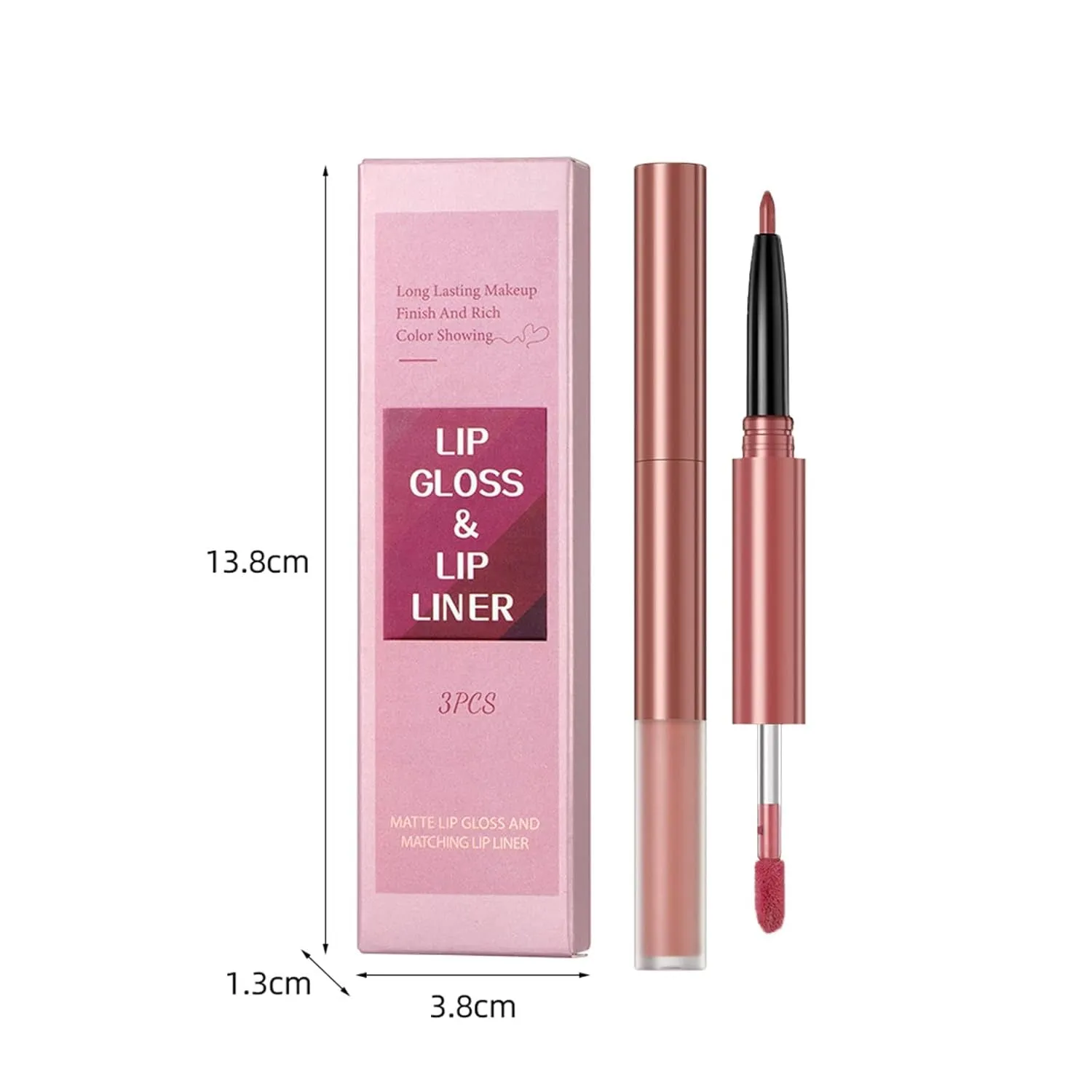 3-Piece Matte Lip Makeup Set with Lip Liner and Long-Lasting Liquid Lipstick Kit (3 Everyday Colors)