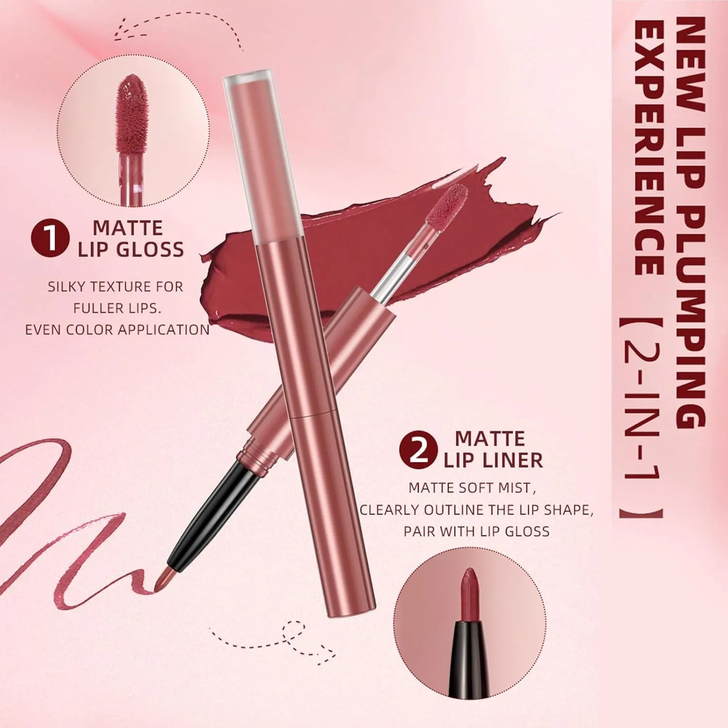 3-Piece Matte Lip Makeup Set with Lip Liner and Long-Lasting Liquid Lipstick Kit (3 Everyday Colors)