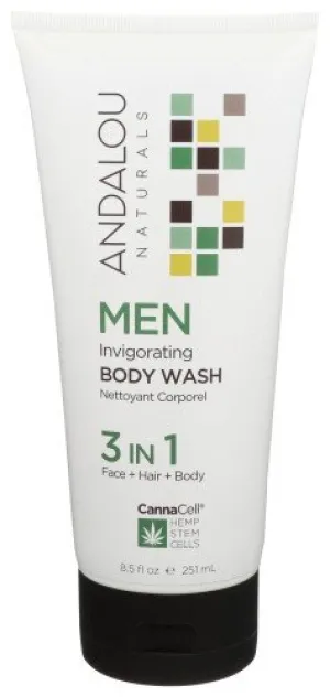 Andalou Naturals Men Invigorating Body Wash 3 in 1 8.5 oz Liquid