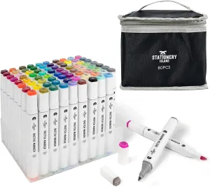 Assorted Colours Sketch Markers & Soft Carry Case - Set of 80