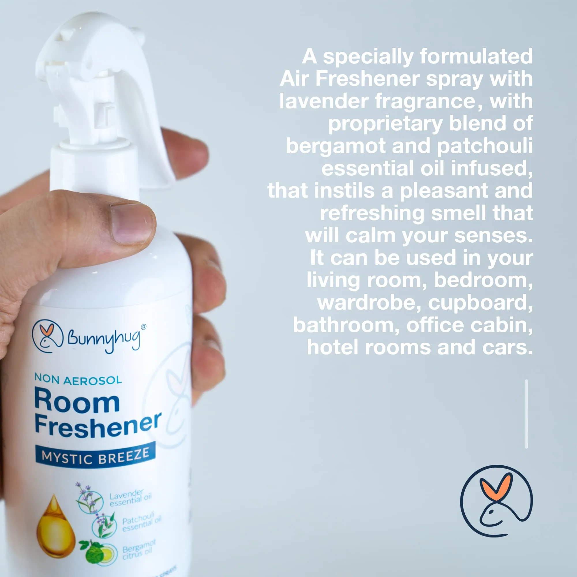 bunnyhug Room And Air Freshener Spray, Infused With Lavender Essentials Oils, Suitable For Home, Bedroom, Office, Car And Bathroom - 1300  Sprays - 250 Ml, Pack of 1