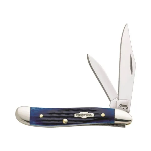 CASE 02802 Folding Pocket Knife, 2.1 in Clip, 1.53 in Pen L Blade, Stainless Steel Blade, 2-Blade, Blue Handle