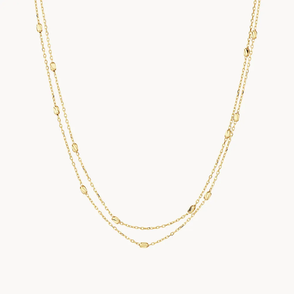 Double Chain Bead Station Necklace in 10k Gold