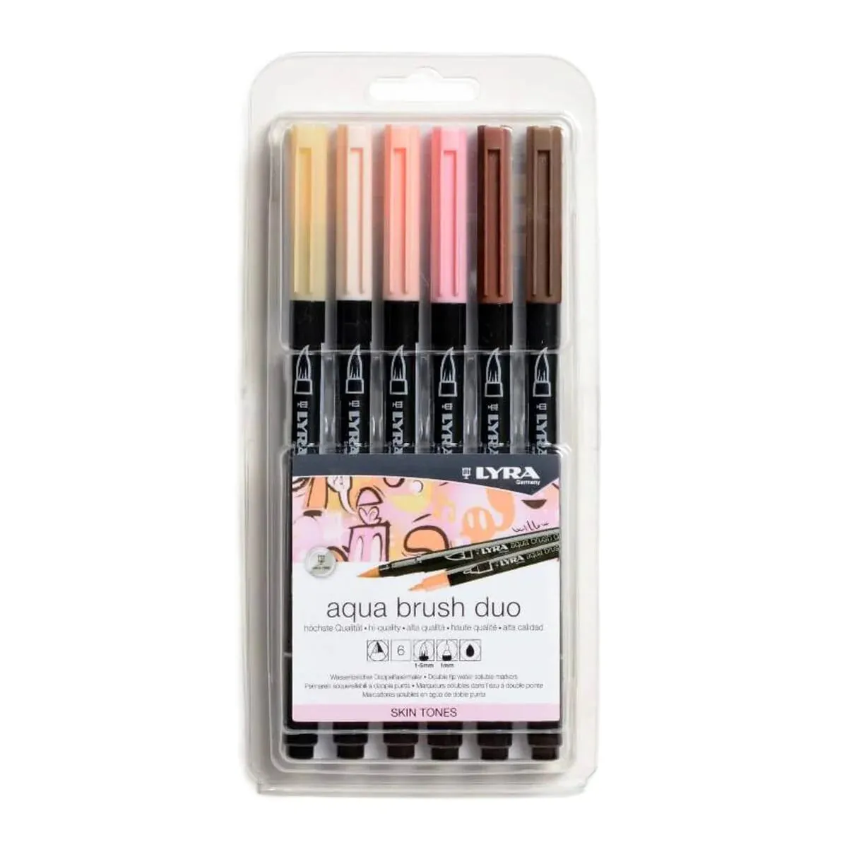 Lyra Aqua Brush Duo Set of 6 Skin Tones Colour Marker Pens