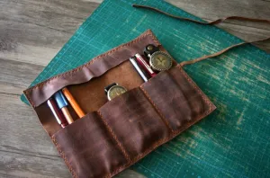 Personalized Leather Pen and Pencil Case Roll