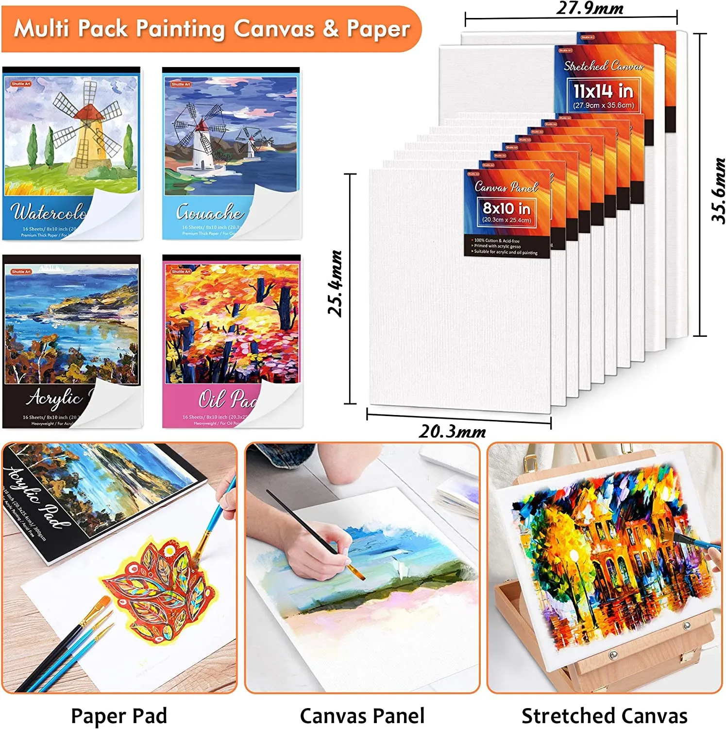 Shuttle Art 170 Pcs Artist Painting Set, Deluxe Art Set with Paint, Aluminum and Wooden Easels, Canvas, Paper Pads, Brushes and Other Art Supplies