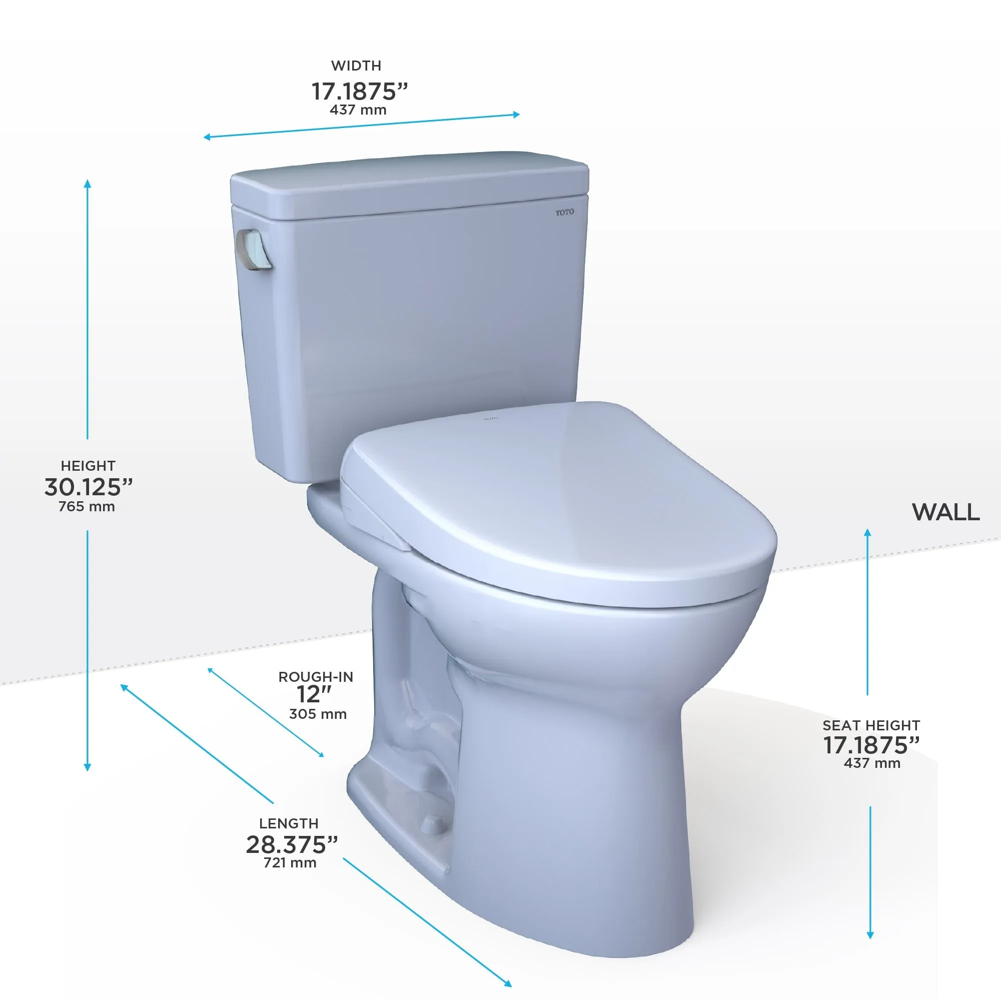 TOTO MW7764736CEFG#01 Drake WASHLET  Two-Piece Elongated Universal Height Toilet with S7A Bidet Seat