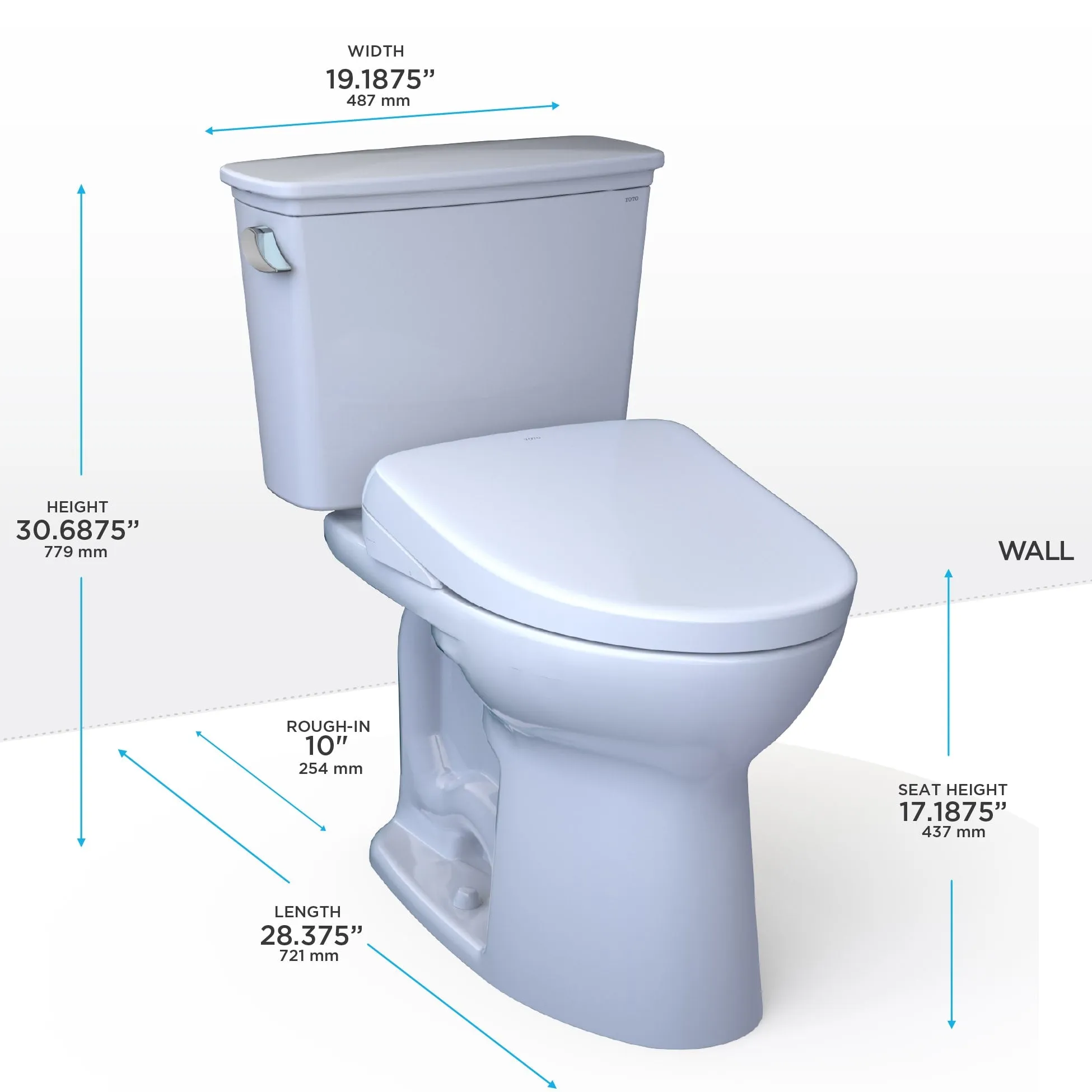 TOTO MW7864726CEFG.10#01 Drake Transitional Two-Piece Elongated Universal Height Toilet with S7 Bidet Seat