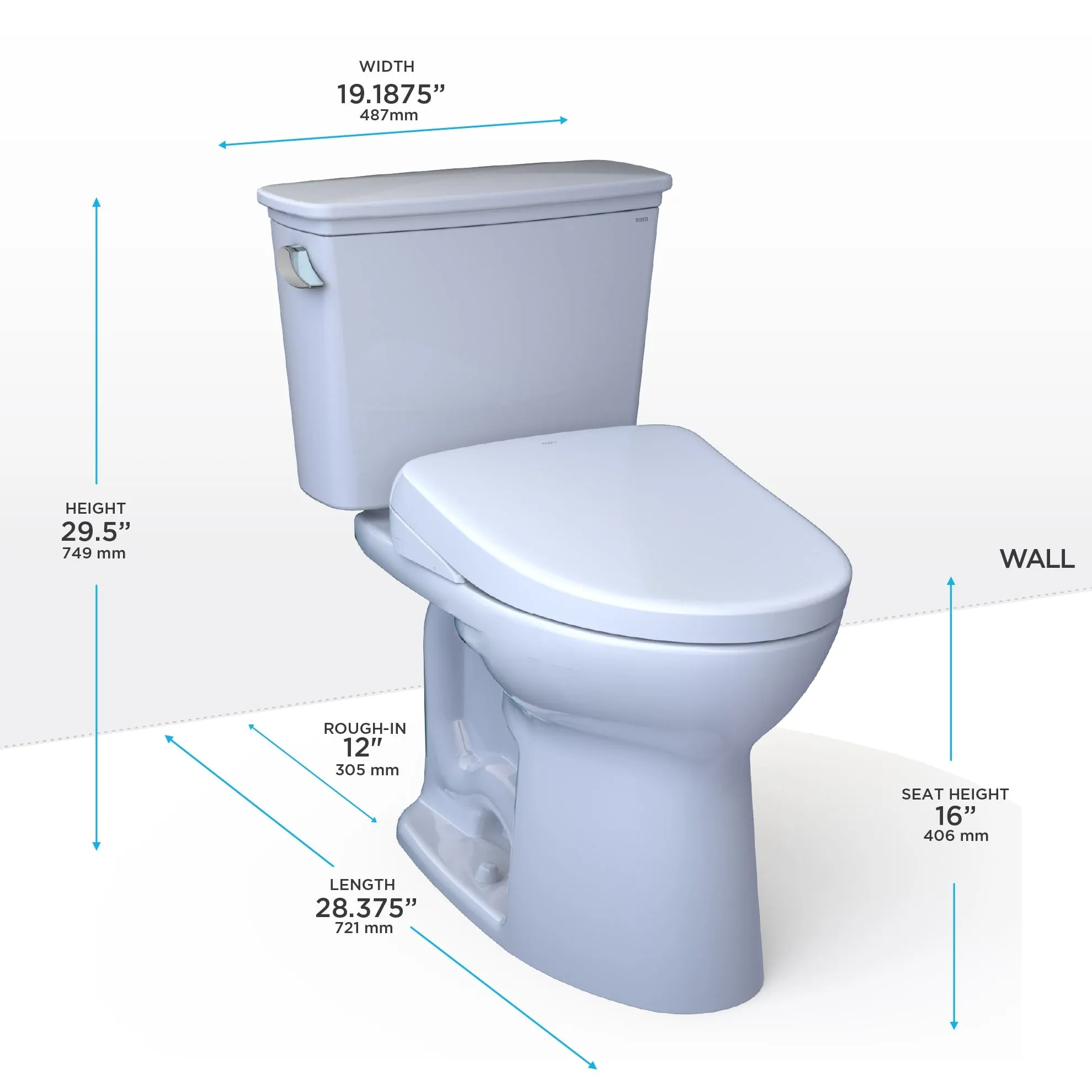 TOTO MW7864726CEGA#01 Drake Transitional WASHLET  Two-Piece Elongated Toilet and S7 Bidet Seat