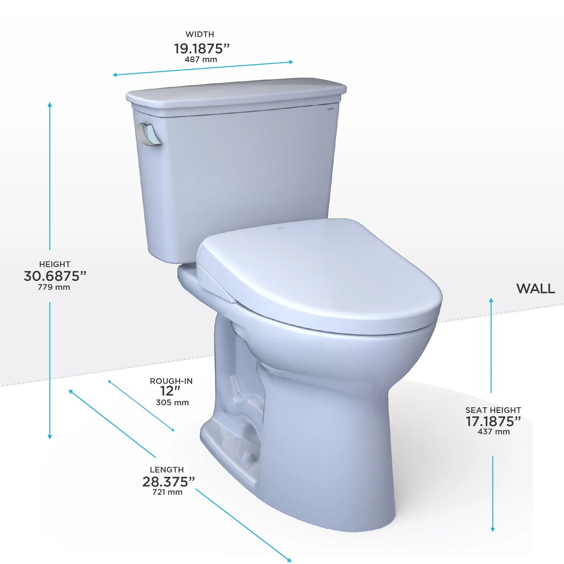 TOTO MW7864736CEFGA#01 Drake Transitional WASHLET  Two-Piece Toilet and S7A Bidet Seat with Auto Flush, Cotton White