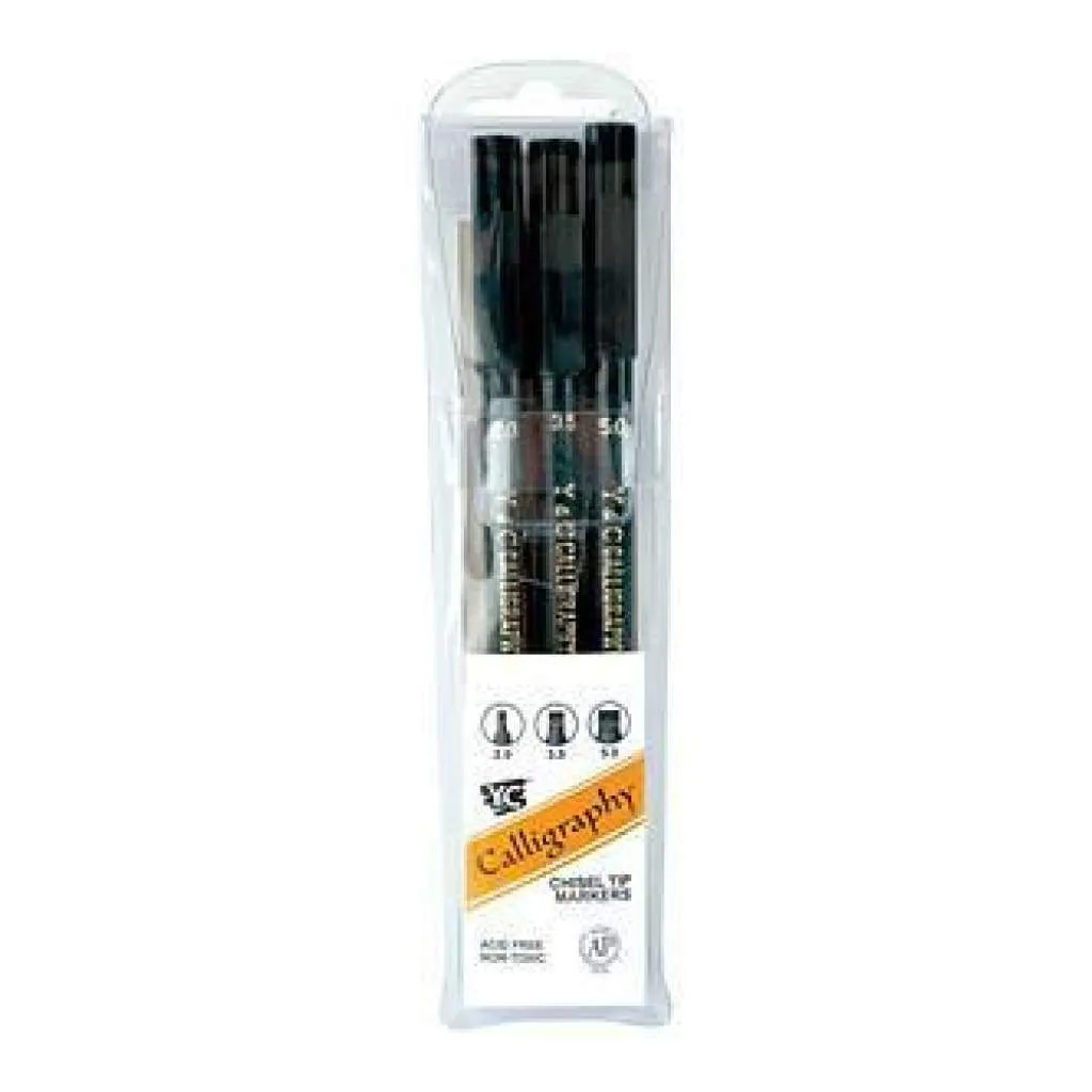 Yasutomo  Calligraphy Chisel Tip Markers 3 Pack - Black